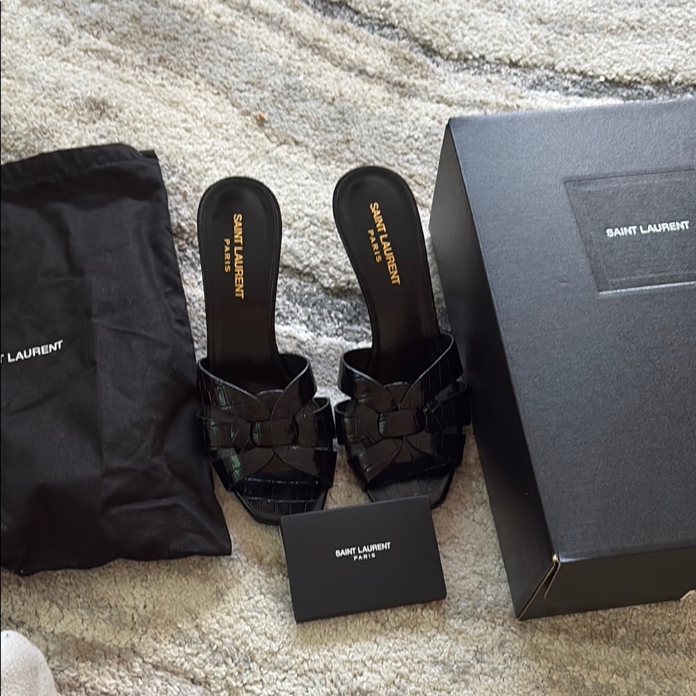 Saint Laurent Black Patent Leather Mules
